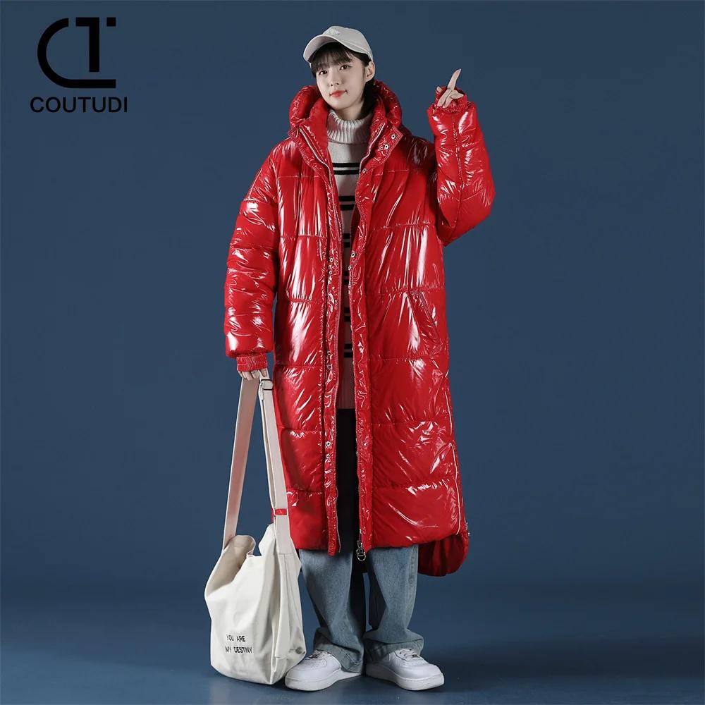 COUTUDI 여성용 밝은 롱 다운 재킷 코트, 겨울 여성 의류, 여성 패션 캐주얼 복장, 따뜻한 패딩 롱 다운 파카